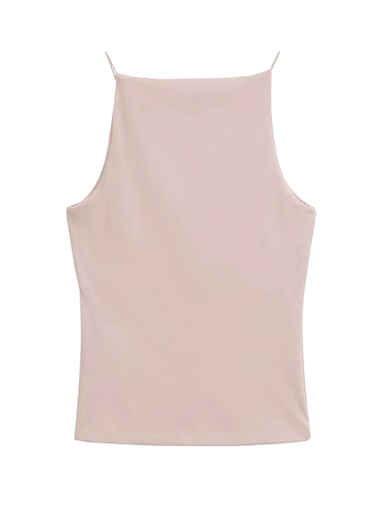 Women's Solid Color Halter Tank Top Sleeveless Vest Thin Straps Camisole Summer Casual Fashion Wear