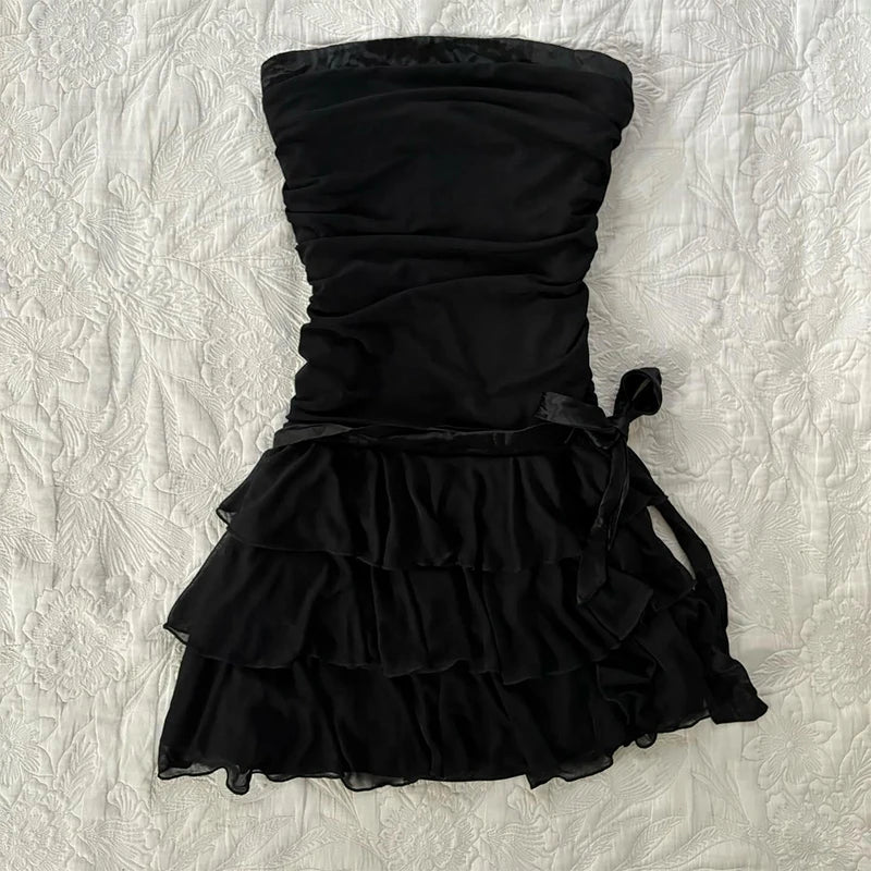 Gothic Harajuku Vintage Y2K Women's Dress Sexy Slim Chic Casual Lace-up Design Halter Neck Dresses Punk Rock Emo Girl Streetwear