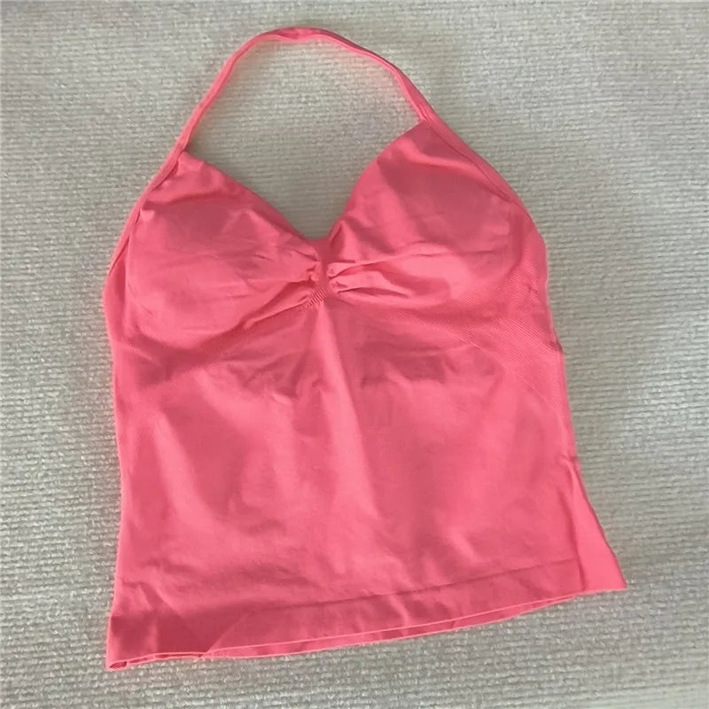 HBC Sexy V Neck Gym Tank Top Longline Strappy Vest Women Seamless Sports Running Tank Top Slim Fit Yoga Padded Workout