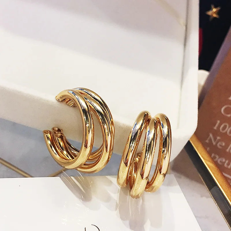 Trendy Gold Plated Geometric Gear Shape Circle Hoop Earrings for Women Girl Fashion Zircon Jewelry Buckle Type