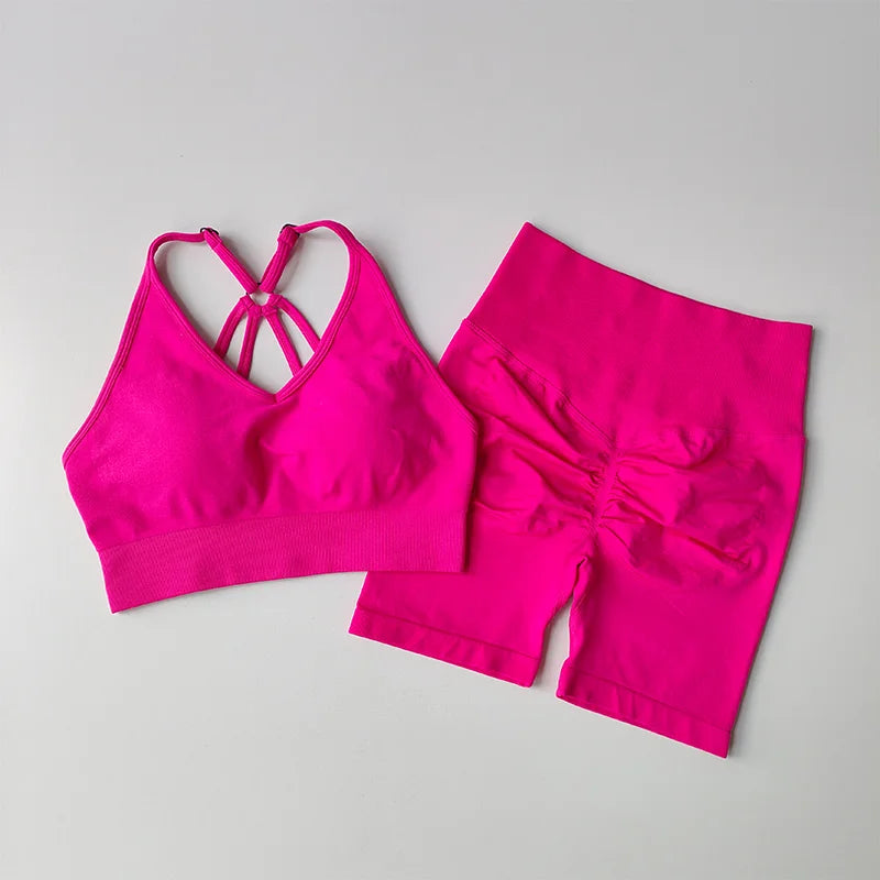 2 Pcs Yoga Sets Women High Waist Workout Outfits Gym Wear Gym Clothing Sports Suits Fitness Tracksuit Sportswear Shorts Suit