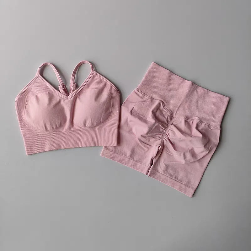 2 Pcs Yoga Sets Women High Waist Workout Outfits Gym Wear Gym Clothing Sports Suits Fitness Tracksuit Sportswear Shorts Suit