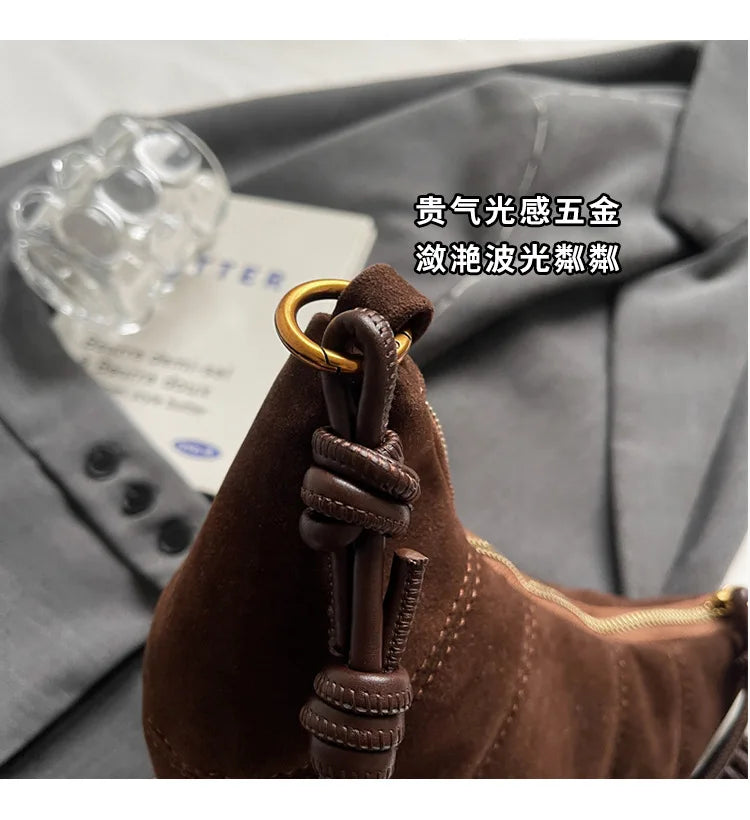 Velvet Material Zipper 2025 High Quality Shoulder Bag Solid Color Simple Fashionable Crossbody Bag Soft Western Style Handbag