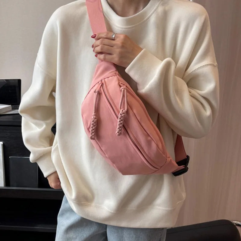 Waist Bag Women New Canvas Leisure Portable Zipper Korean Style Canvas Chest Bag Shoulder Bag Waist Bag Sports