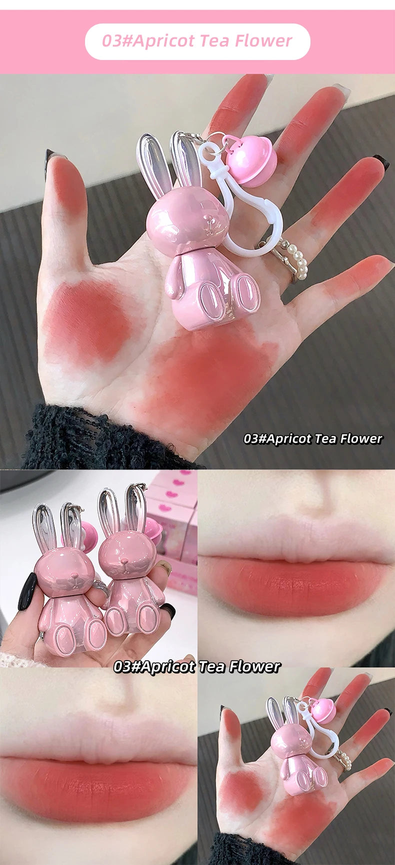 Gege Bear Pink Rabbit Velvet Matte Lip Cream Black Rabbit Water light lip glaze matte mirror pendant lipstick lip gloss