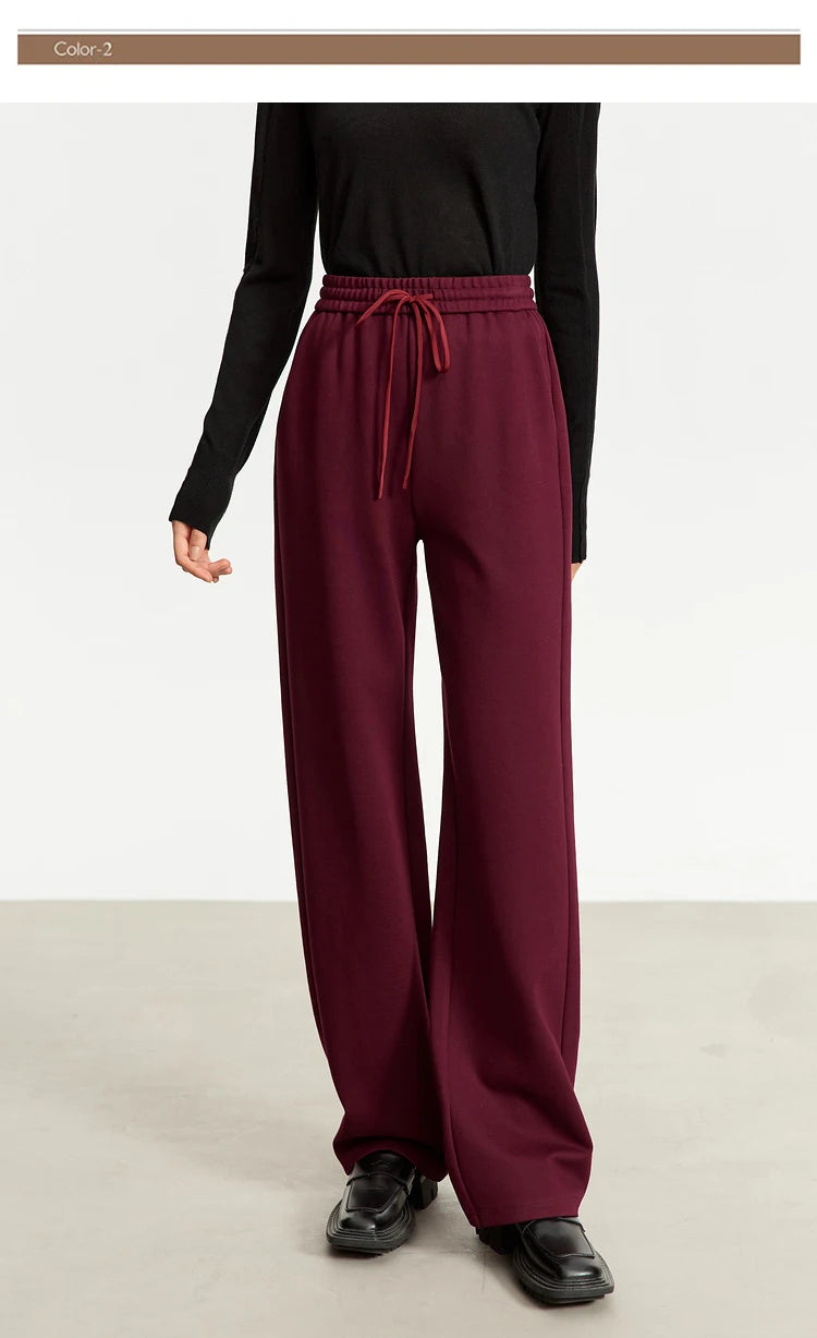 AMII Minimalism Casual Pants for Women 2025 Spring Wide Leg New Loose Vertical Elastic Waist Drawstring Sporty Trousers 12343338