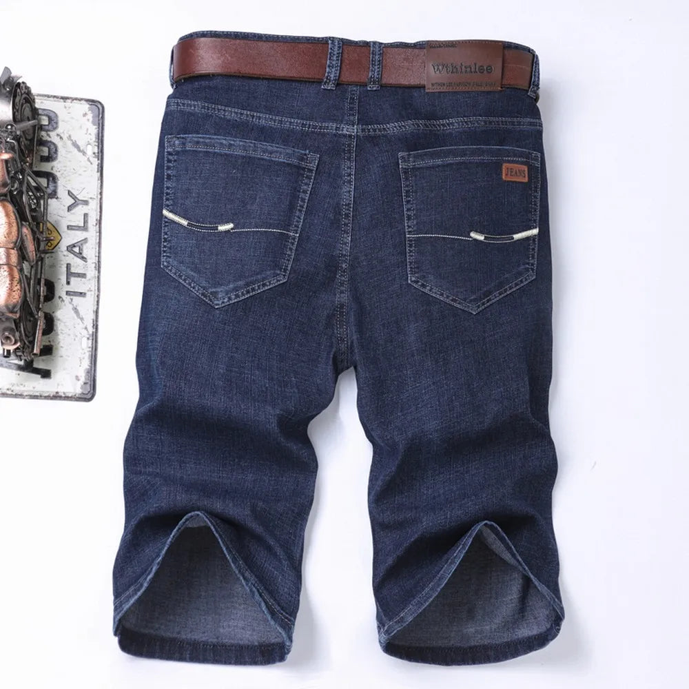 Summer Classic Shorts Jeans Men Denim Pants Straight Stretch Casual Cool Thin Knee Length Blue Fashion Brand Daily Trousers