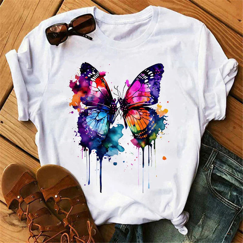Butterfly Tree Print Harajuku Women's T-Shirt