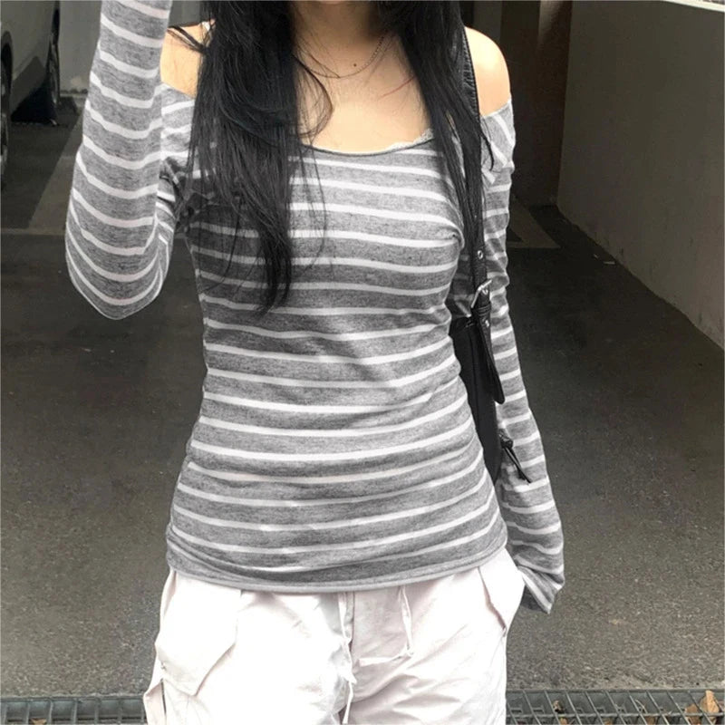 Harajuku Retro Aesthetic Y2K Emo Girls Long Sleeve Tops Goth Punk Rock Hip Hop Fashion T-Shirts Sexy Slim Chic Womens Streetwear