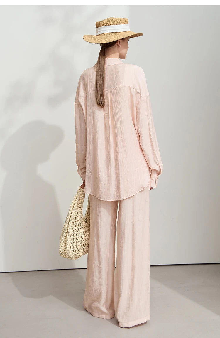 AMII Minimalism Shirt Pants For Women 2025 Spring New Casual Basic Shirt Sold Separate Straight Long Wide Leg Pants 12511048