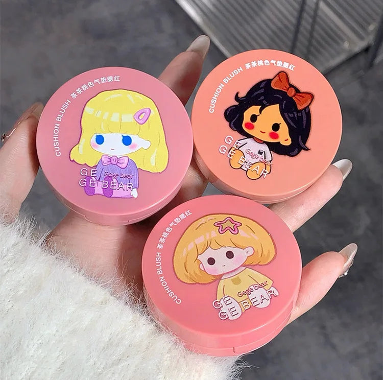 Cushion Blush Blendable Shade with Powder Puff Whitening without Sticking Long Lasting Gege Bear Makeup Blusher