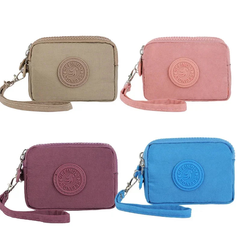 Mini Nylon Coin Purse Key Bag Women Wallets Zipper Waterproof Portable Three Layer Card Holder Female Girl Handbag Headphone Bag