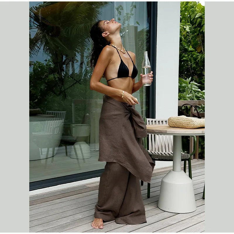 Women Classic Solid Wide Leg Pants Suits Summer Fashion V-neck One Button Loose Blouse Sets Casual Female Daily Streetwear 2025