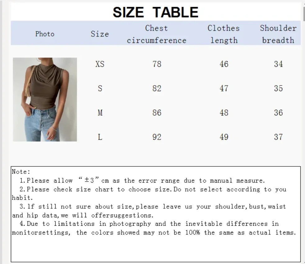 Women's Casual Pleated Design Top Summer Fashion Street Style Solid Color Slim Half High Neck Sleeveless T-Shirt Top