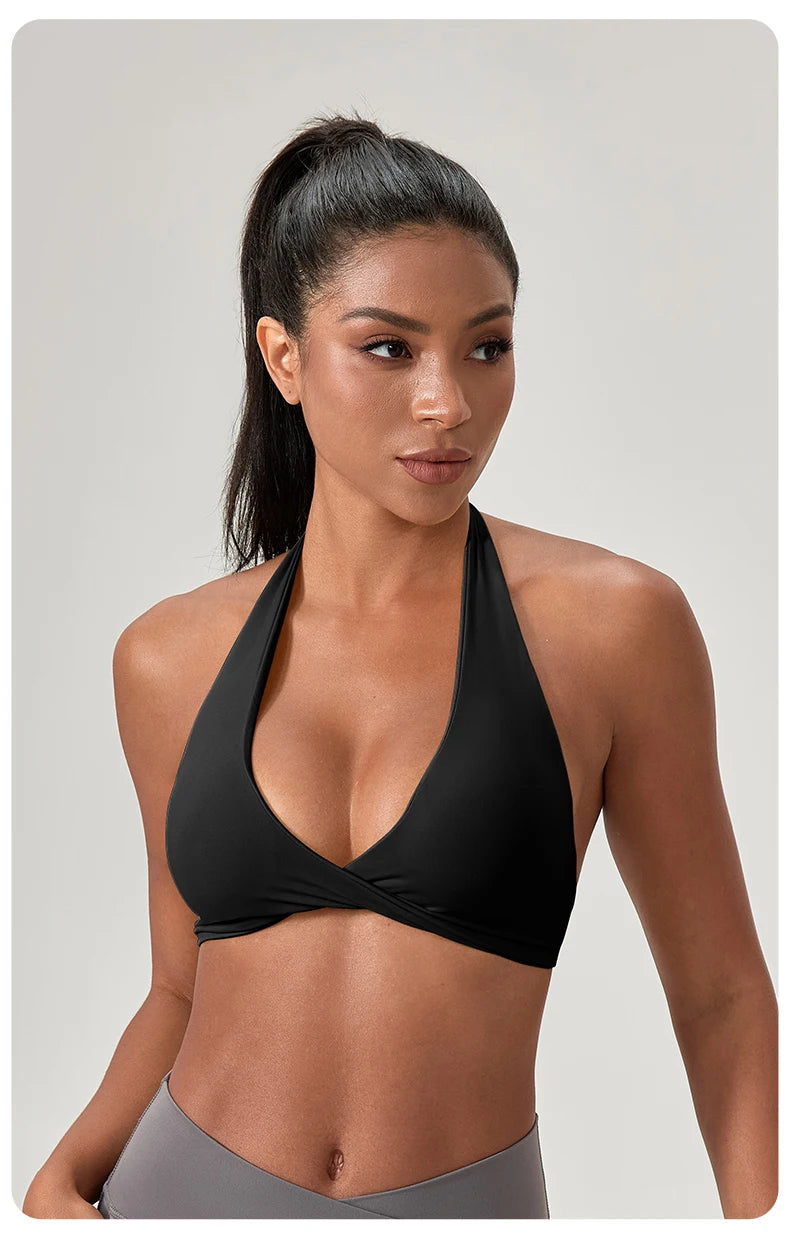Sports Yoga Bra for Women Halter Neck with Stylish Back Design Sexy Gym Bra for Running Fitness Sports Bras
