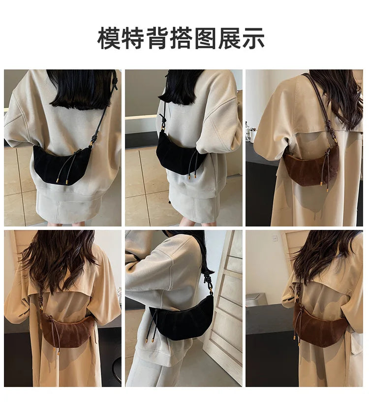 Velvet Material Zipper 2025 High Quality Shoulder Bag Solid Color Simple Fashionable Crossbody Bag Soft Western Style Handbag