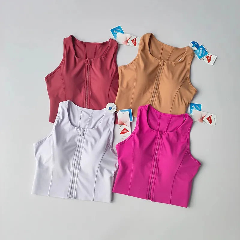 Women's High Impact Sports Bra Top Front Zipper Breathable Shockproof Fitness Vest for Running Gym Wear Yoga Brassiere