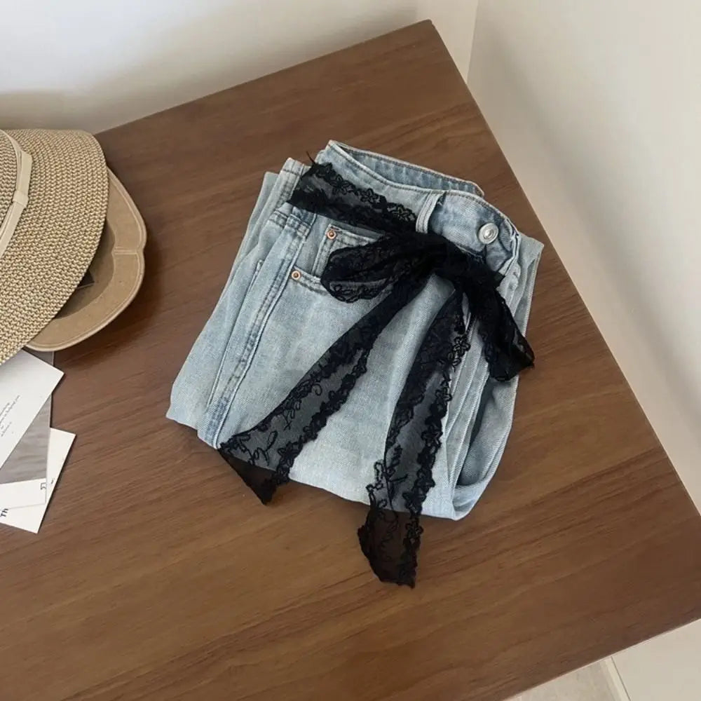 Unique Y2k Long Lace Waistband Bow Thin Lace Waist Belt Floral Tie Up Dress Jeans Belt Streetwear