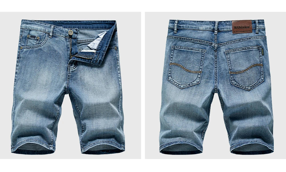 Summer Classic Shorts Jeans Men Denim Pants Straight Stretch Casual Cool Thin Knee Length Blue Fashion Brand Daily Trousers