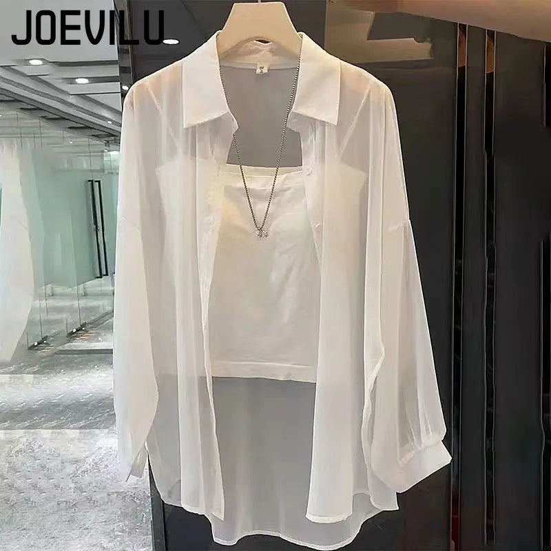 Sheer Chiffon Shirt Women's Casual UV Resistant Cardigan Summer Thin Commuting Coat Japanese Fashion Mesh Sunscreen Clothing Y2k