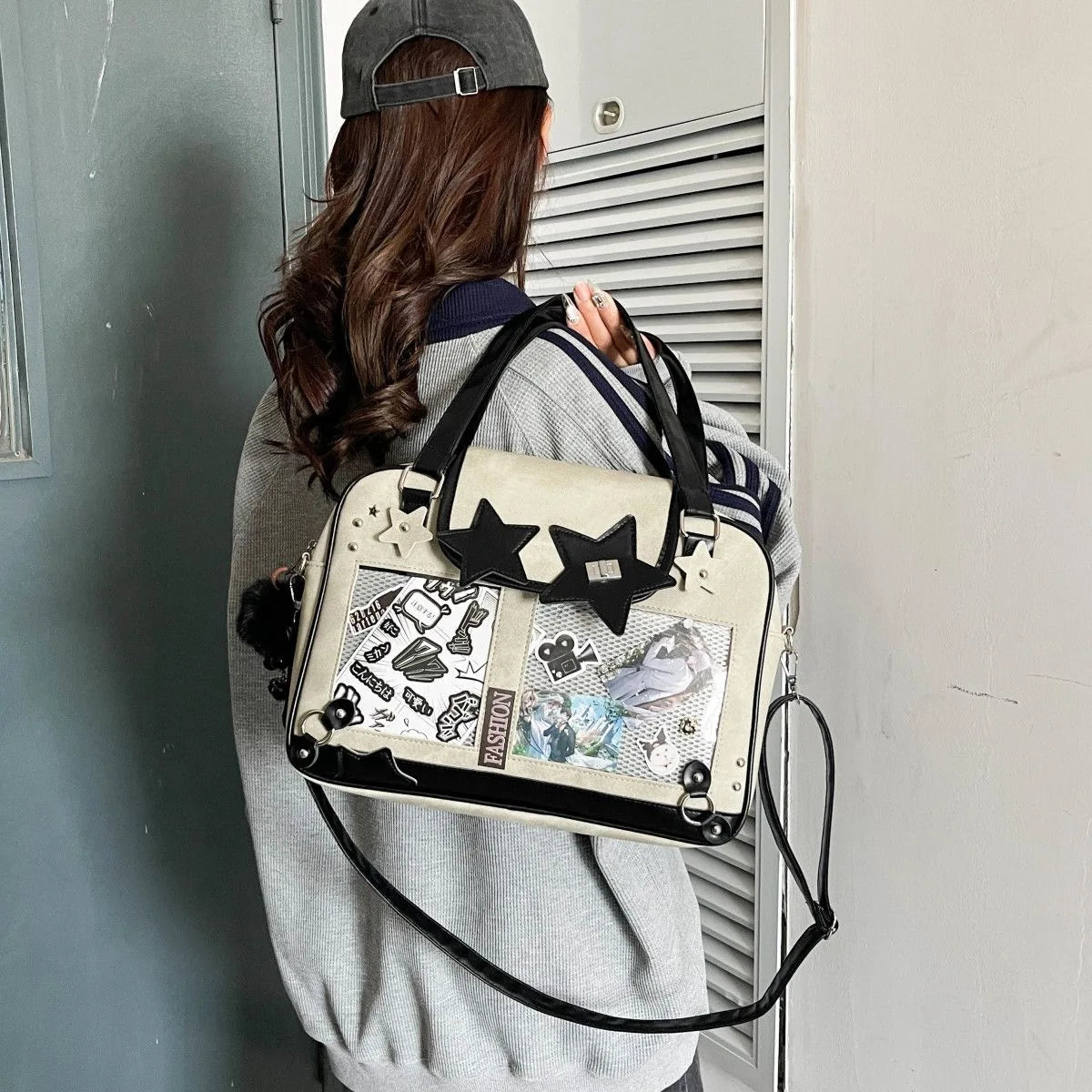 Y2K Trendy Star Ita Bag Lolita Girl Transparent Pocket Fashion Crossbody Bag Women's DIY Display Shoulder Bag Cute Purse Handbag
