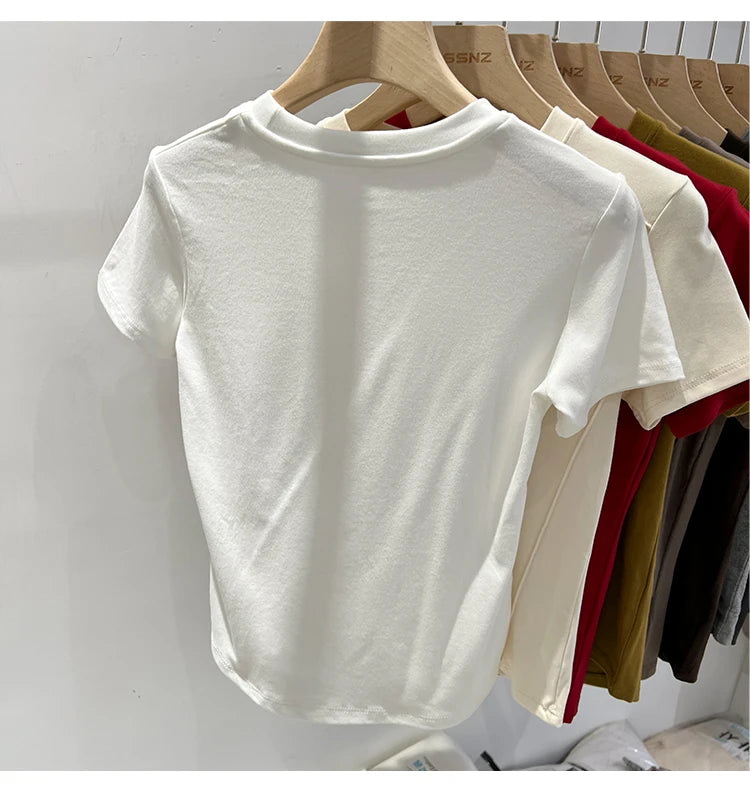 AOSSVIAO 2025 Summer white T-shirt Cotton female short-sleeved student versatile loose half-sleeve t-shirt Harajuku top trend