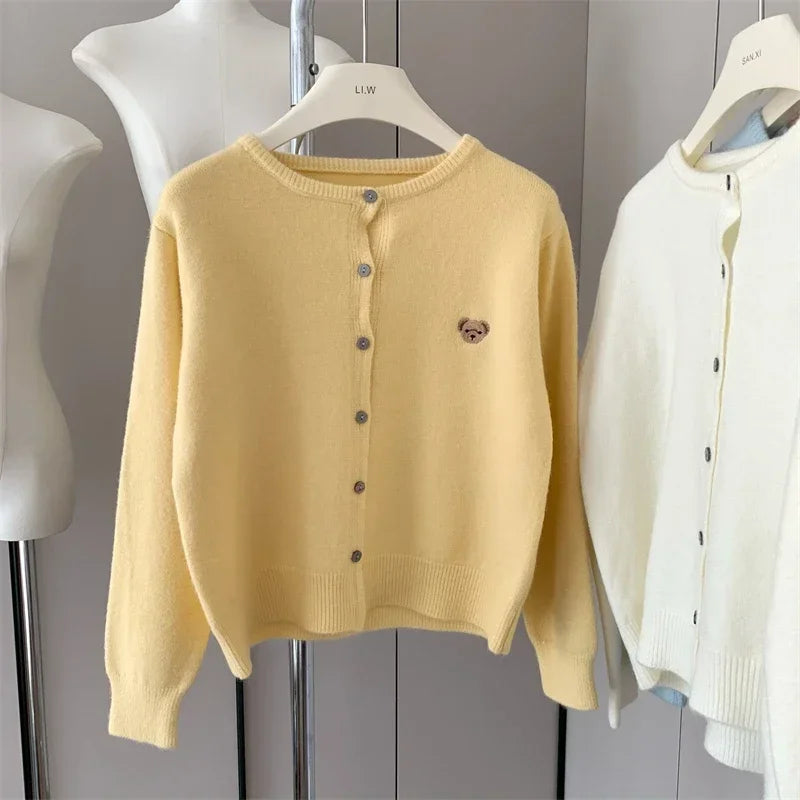 Yaminiya Autumn 2024 O-Neck Knit Sweater Sweet Cartoon Embroidery Casual Tops Japanese Fashion Single Breasted Cardigan Harajuku