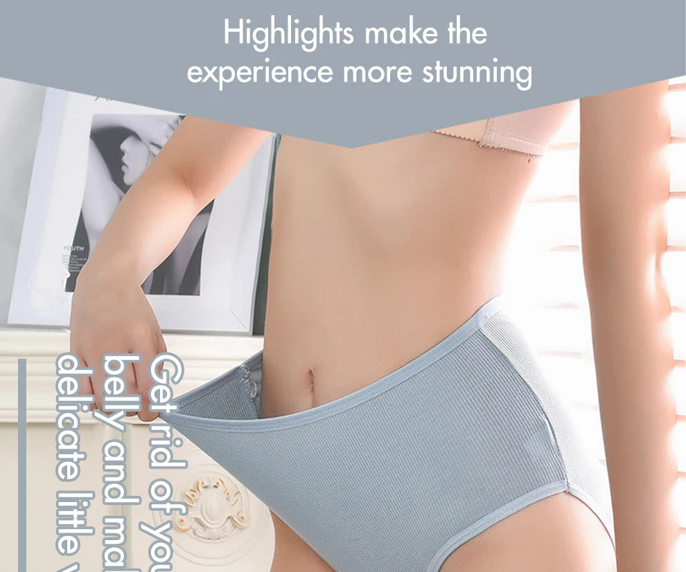 8pcs Women Panties Girl Plus Size Underwear High Waist Briefs Breathable Solid Color Soft Female Lingerie