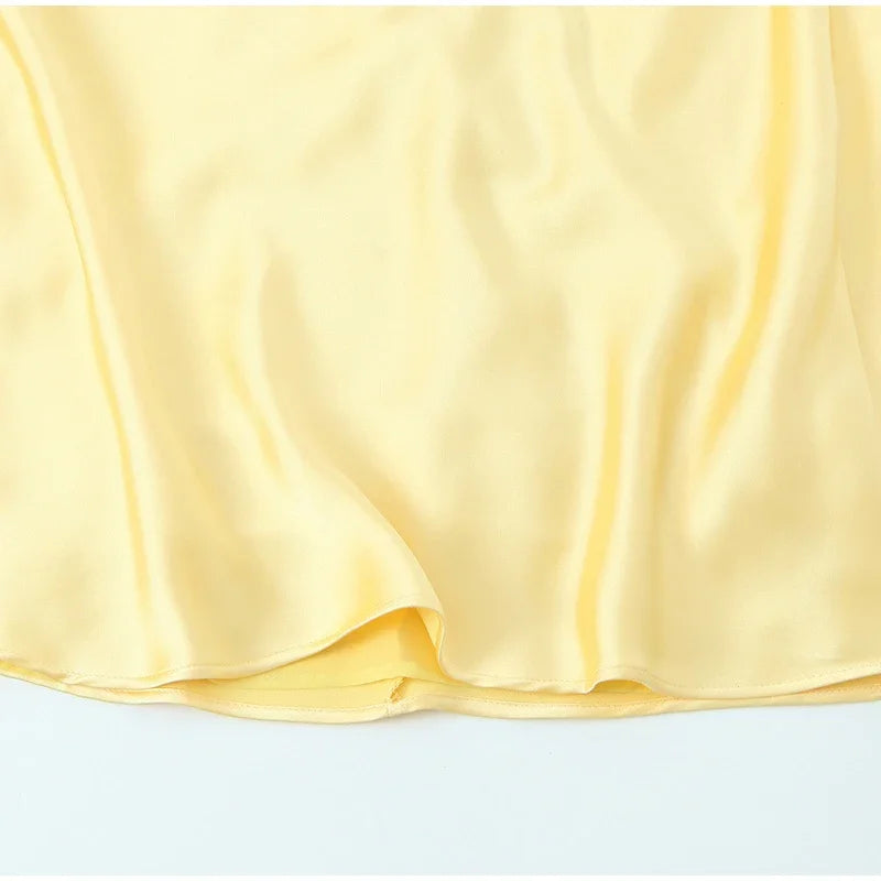 Yellow Elegant Stain Women's Sling Dress Sexy Backless Sleeveless V Neck High Waist Evening Gown Summer Chic Lady Partywear 2025