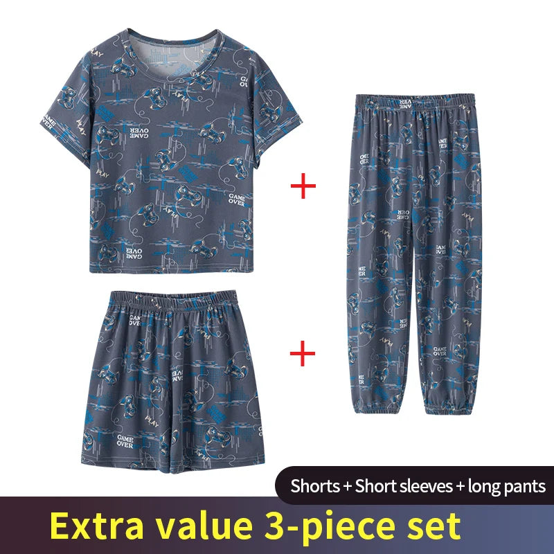 3 Piece Children's Summer Short-sleeved Pants And Shorts Three-piece Boy And Girl Comfortable Thin Air-conditioned Pajamas Set