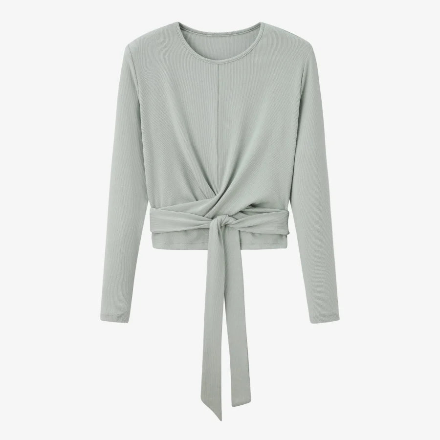 AS 2025 summer ribbing closed-fit wrap tops + Aline dress high Stretch matching sets