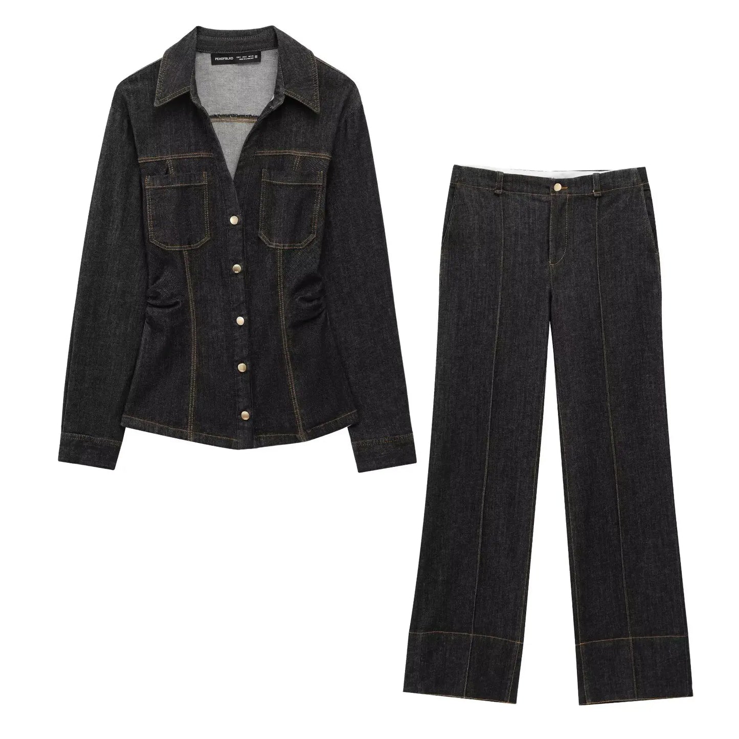Women Two Pieces Set Denim Pant Sets Single Breasted Long Sleeve Belt Coat Wide Leg Trousers Jeans Female 2 Pieces Outfits