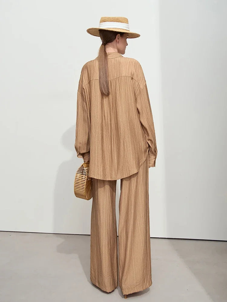 AMII Minimalism Shirt Pants For Women 2025 Spring New Casual Basic Shirt Sold Separate Straight Long Wide Leg Pants 12511048