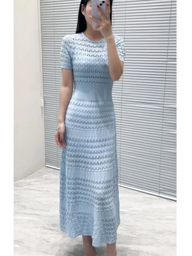 CHUJIE Women's 2025 Summer Lace Trim Dress Set - Round Neck Short Sleeve Midi Dress + Slip Dress 2 Piece Set (Rayon Nylon Blend)