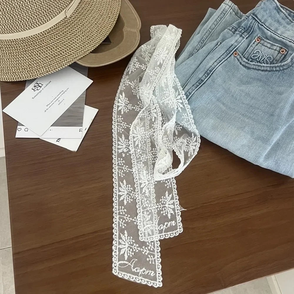 Unique Y2k Long Lace Waistband Bow Thin Lace Waist Belt Floral Tie Up Dress Jeans Belt Streetwear