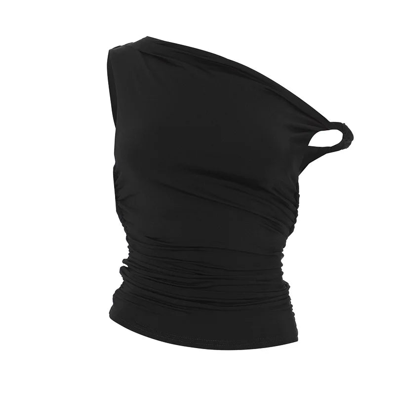 Simple Basic Casual Summer Tank Top Sleeveless Solid Color Off Shoulder Side Ruched Crop Tops Vestidos Spring Women T S