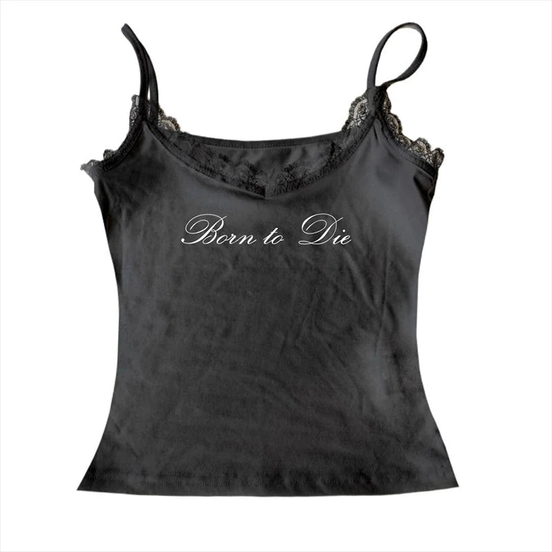 Gothic Grunge Punk Hip Hop Rock Streetwear Casual Sexy Crop Top Y2K Retro Harajuku Emo Girl Aesthetic Fashion Lace Camisole Tops