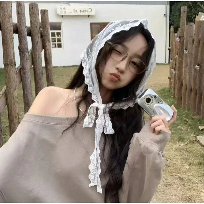 2 in 1 Triangle Short Skirt Half Skirt Butt Curtain Skirt Lace Trim Apron Soft Lace Stacked Ins Style Korean Spring Headscarf