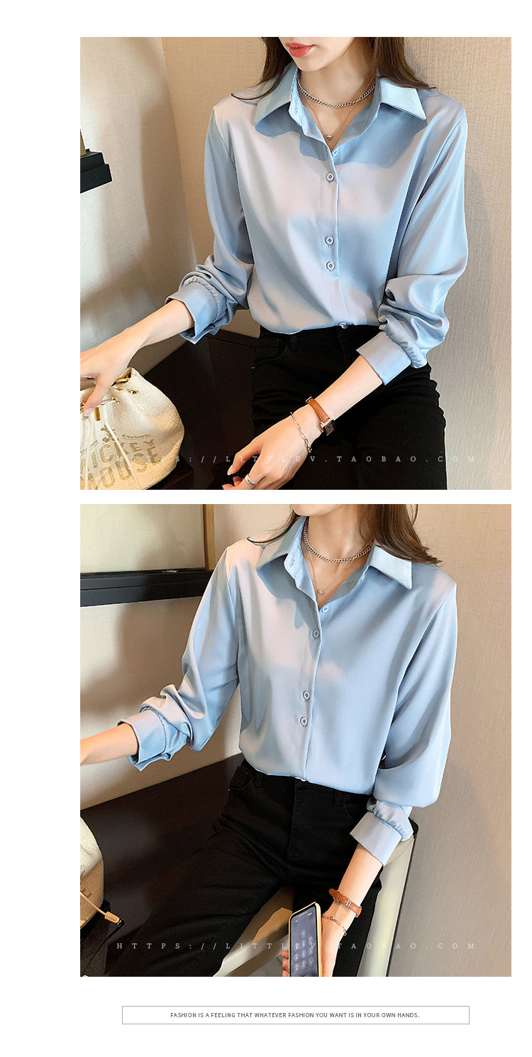 Spring Autumn Casual Chiffon Shirt Women Office Lady Shirts Fashion Female Long Sleeve Loose Solid Blouse Tops S-4XL