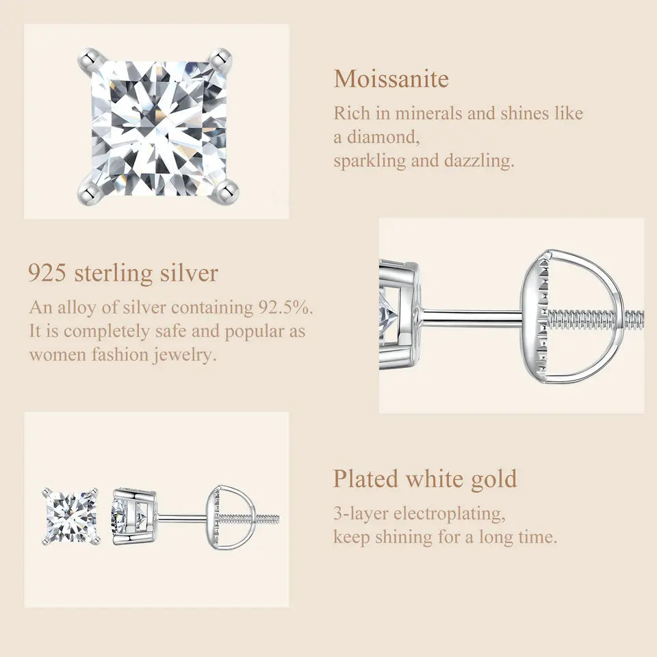 Bamoer 0.5-1ct Moissanite Screw Back Earrings for Women, D Color VVS1 Clarity Lab Created Diamond Earring White Gold Earrings