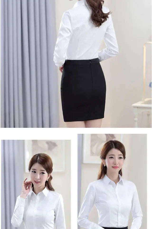 Fashion Women Shirt White Shirt Female Long-sleeve Professional Shirt Formal Dress Large Size Work Clothes OL Button Womens Tops