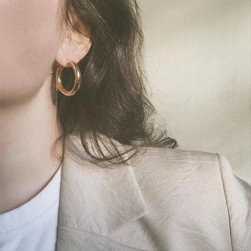 Trendy Gold Plated Geometric Gear Shape Circle Hoop Earrings for Women Girl Fashion Zircon Jewelry Buckle Type
