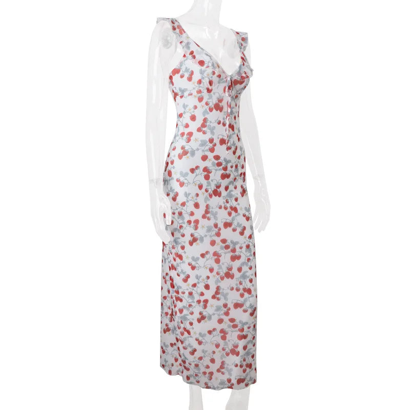 Cryptographic Summer Floral Print Plunge Maxi Dress Outfits Sexy Backless Fairy Sun Dresses Vacation Beachwear Vestido Coquette