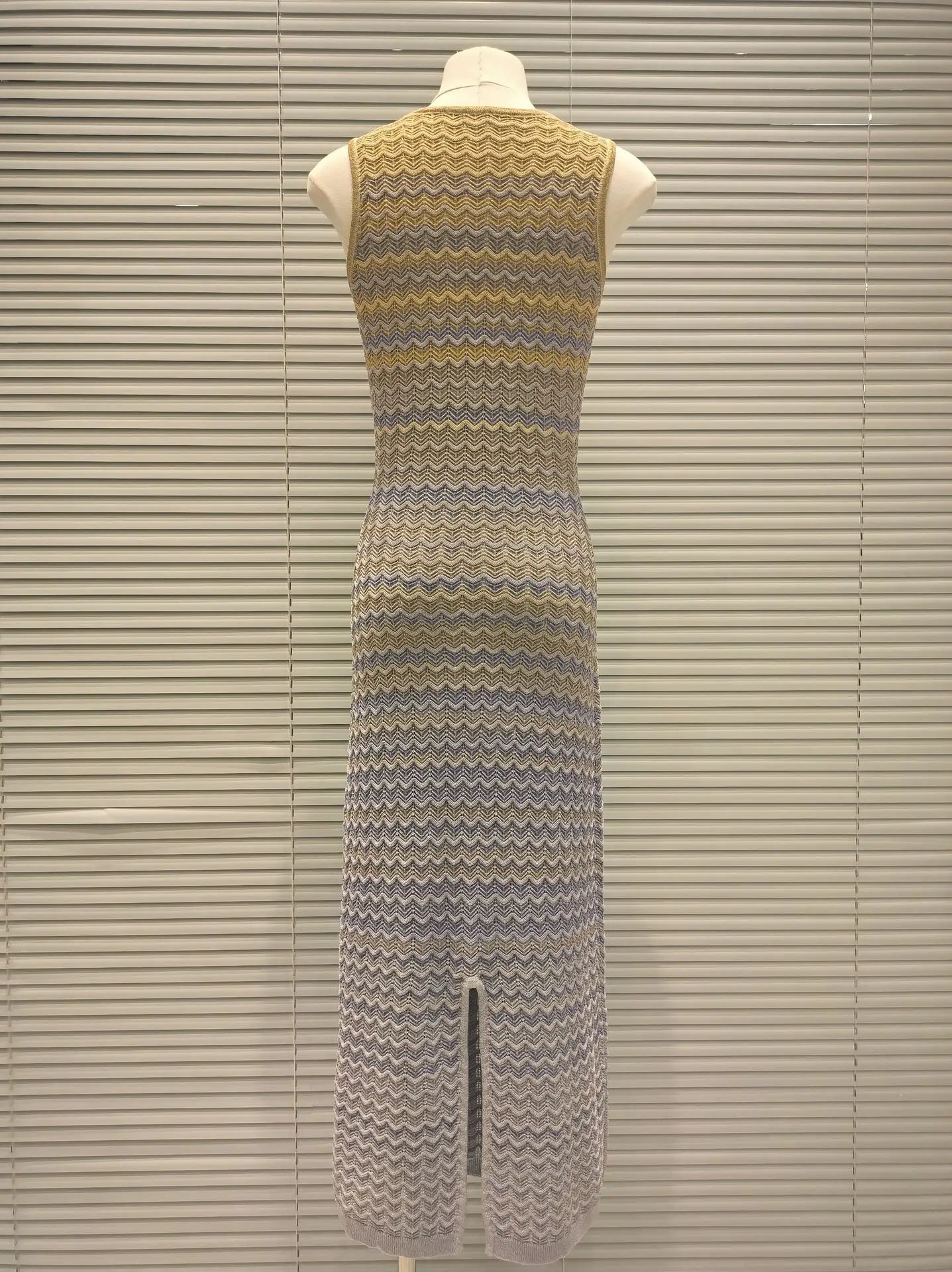 CHUJIE Women's Dress 2025 Spring/Summer New Design Gradually Changes Color, Fashion Elegant Slim Fit Round Neck Sleeveless Dress