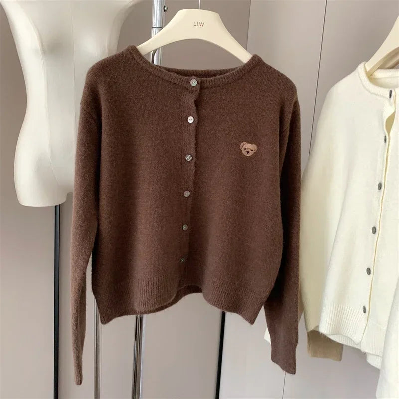 Yaminiya Autumn 2024 O-Neck Knit Sweater Sweet Cartoon Embroidery Casual Tops Japanese Fashion Single Breasted Cardigan Harajuku