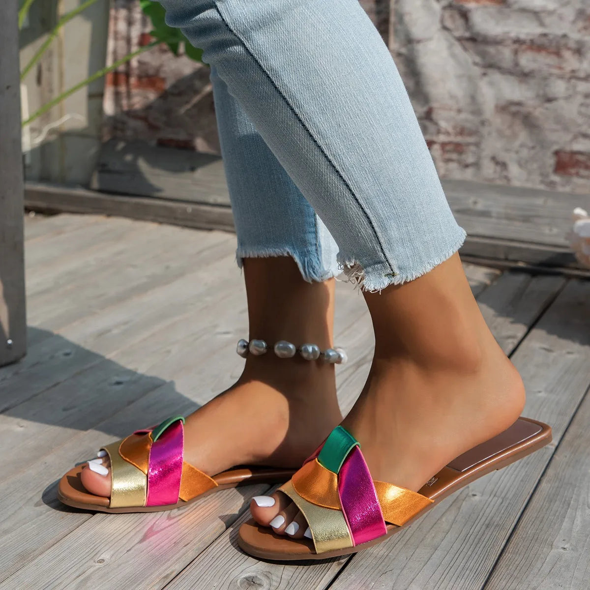 Luxury Designer Women Sandals 2025 New Woven with Comfortable Women's Sandals Casual Bottom Summer Flat Woman Slippers