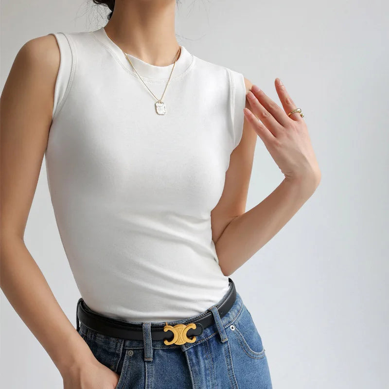 Camisole Vest for Women Round Neck Colourful Basic Sleeveless Undershirt Tops Tees with Coverage for Side Cleavage