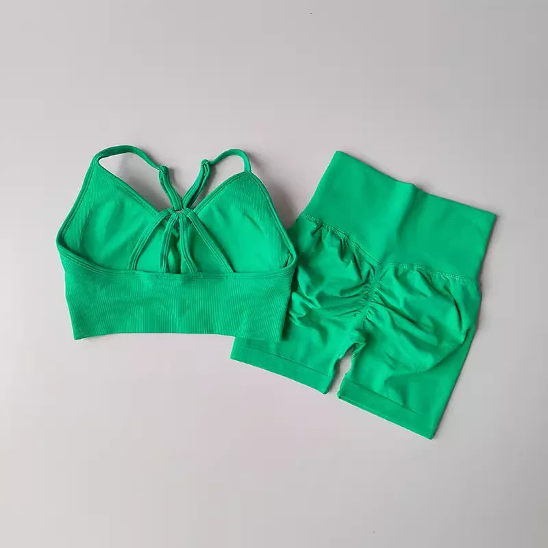 2 Pcs Yoga Sets Women High Waist Workout Outfits Gym Wear Gym Clothing Sports Suits Fitness Tracksuit Sportswear Shorts Suit