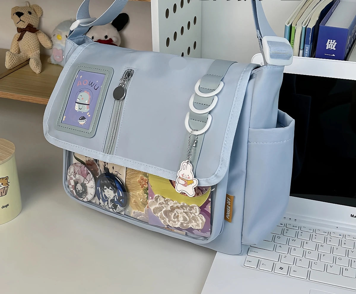 Y2K Japanese Harajuku School Bags for Teenage Girls New 2024 Transparent Itabag Crossbody Bag DIY Badges Display Plate Ita Bag