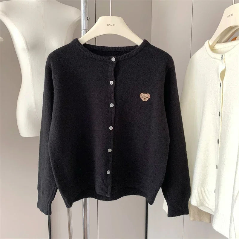 Yaminiya Autumn 2024 O-Neck Knit Sweater Sweet Cartoon Embroidery Casual Tops Japanese Fashion Single Breasted Cardigan Harajuku